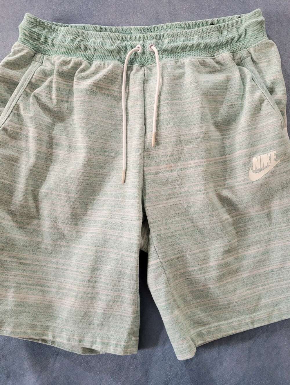 Nike French Terry Shorts Mens Large 9" Heathered Green Workout Stretch Pockets